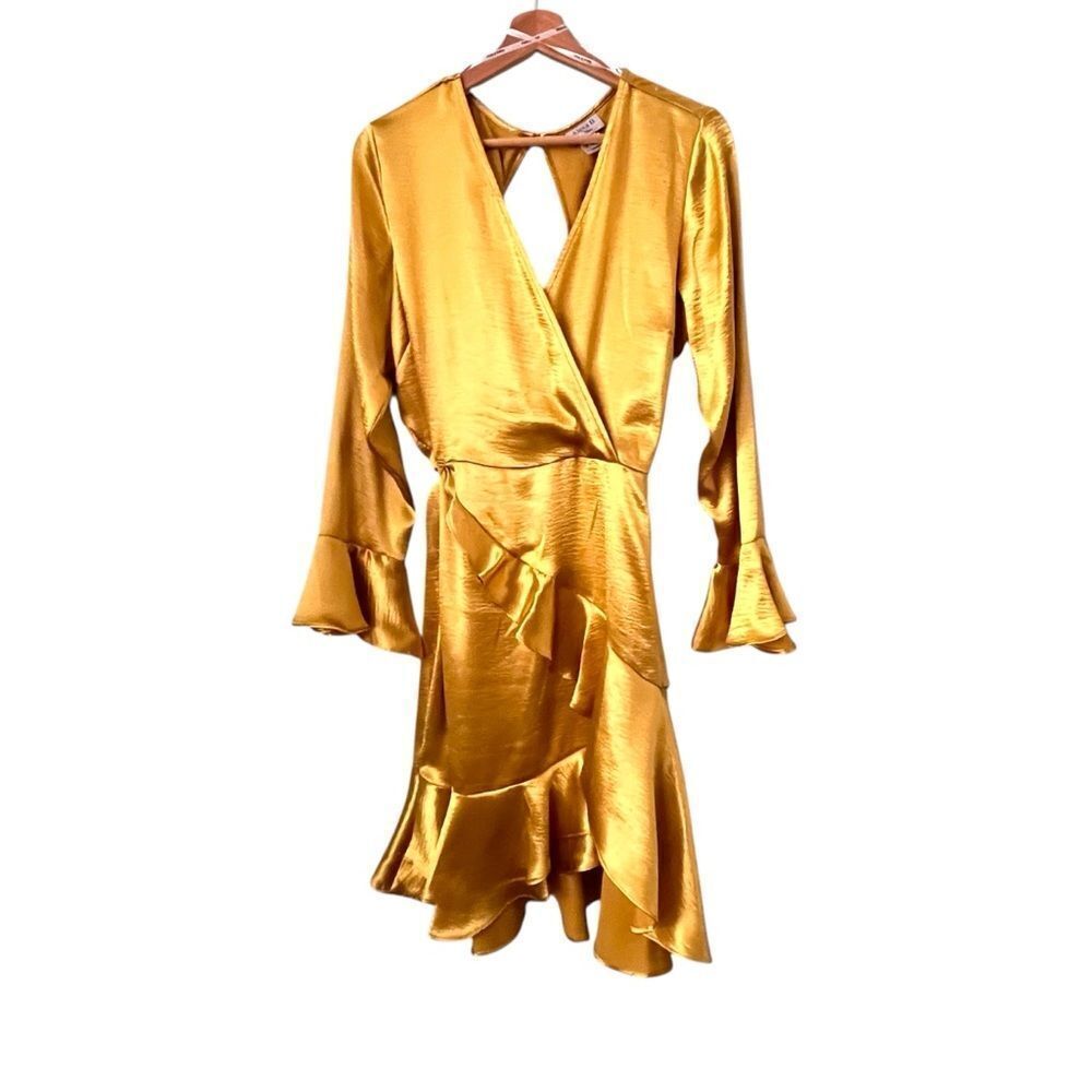 Wrap High-Low Ruffle Dress in Mustard - Picture 4 of 13